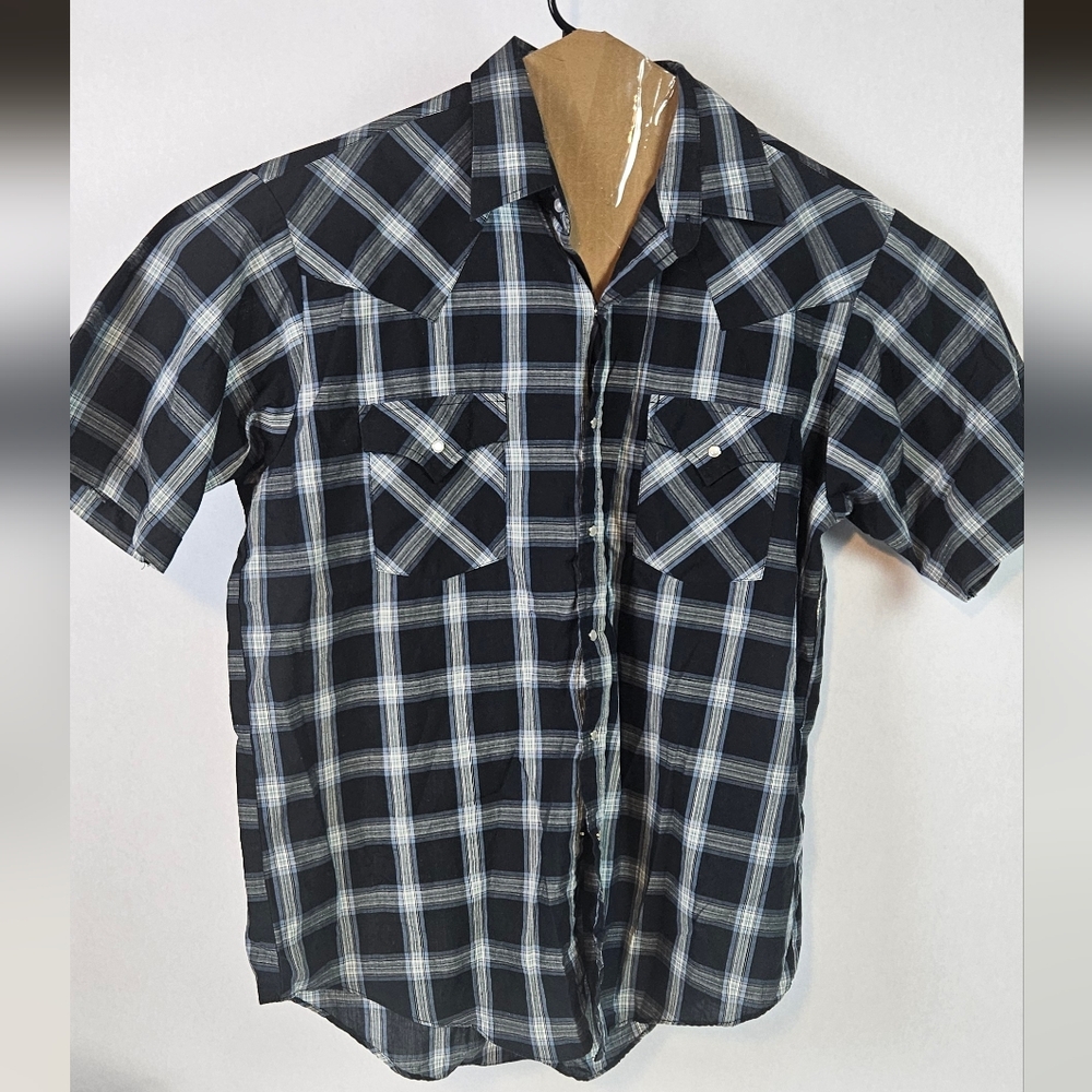 Plains Men's Western Black and White Plaid Shirt Size Large